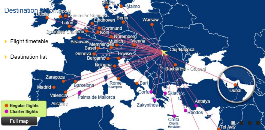 Conexiones de vuelos del aeropuerto de Cluj Napoca